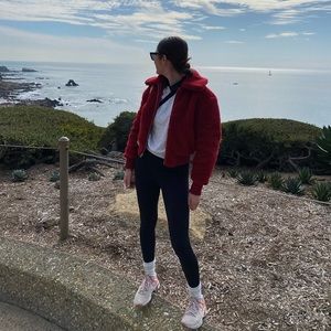 Wilfred Free red teddy zipper jacket aritzia xs